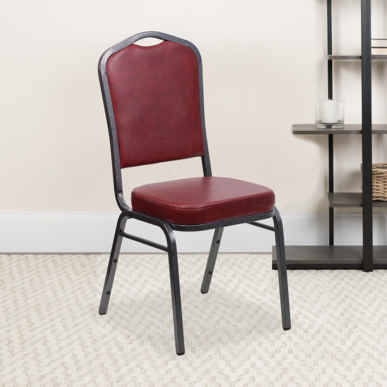 Flash Furniture HERCULES Series Crown Back Stacking Banquet Chair in Burgundy Vinyl - Silver Vein Frame FD-C01-SILVERVEIN-BURG-VY-GG